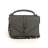 Saint Laurent Medium College chevron quilted leather shoulder bag in grey, shown with the top handle raised