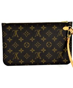 Louis Vuitton Neverfull pochette wristlet in Monogram canvas with vachetta leather strap