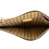 Pouch open showing the beige striped interior lining