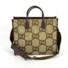 Gucci jumbo GG tote in camel and ebony canvas with ebony leather trim and green red web strap