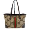Gucci Ophidia medium tote in beige and ebony GG canvas with green red web and brown leather