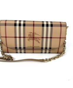 Burberry Henley wallet on chain in Haymarket check coated canvas with taupe leather trim