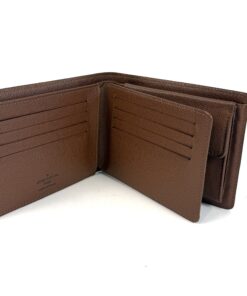 Wallet open showing the card slots and brown leather lining