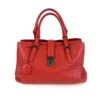 Bottega Veneta Roma satchel in red intrecciato woven leather with twin rolled handles and leather key fob