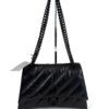 Balenciaga Medium Black Crush Leather Chain Strap Shoulder Bag, hanging from its chain strap with the tag attached