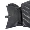 Flap opened with the chain to one side showing the snap and lining