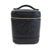 Chanel Vanity cosmetic case in black caviar leather with stitched CC logo, top handle and gold zipper
