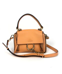 Chloe Peach Leather Mini Faye Day Bag with Gold Hardware