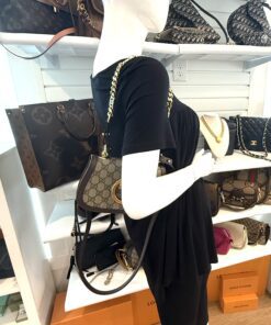 Alternative view of Gucci Supreme Monogram Textured Dollar Calfskin Mini Blondie Chain Shoulder Flap Bag Beige Ebony New Acero
