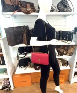 Alternative view of YSL Yves Saint Laurent Pink Grained Leather Monogram Medium Kate Flap Bag