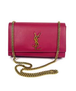 YSL Yves Saint Laurent Pink Grained Leather Monogram Medium Kate Flap Bag