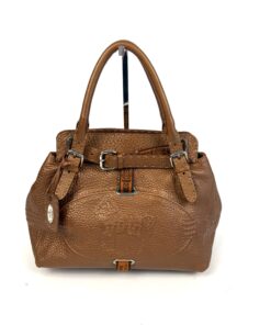 Fendi Calfskin Romano Selleria Villa Borghese Tote Bronze, front view with the buckled belt closure