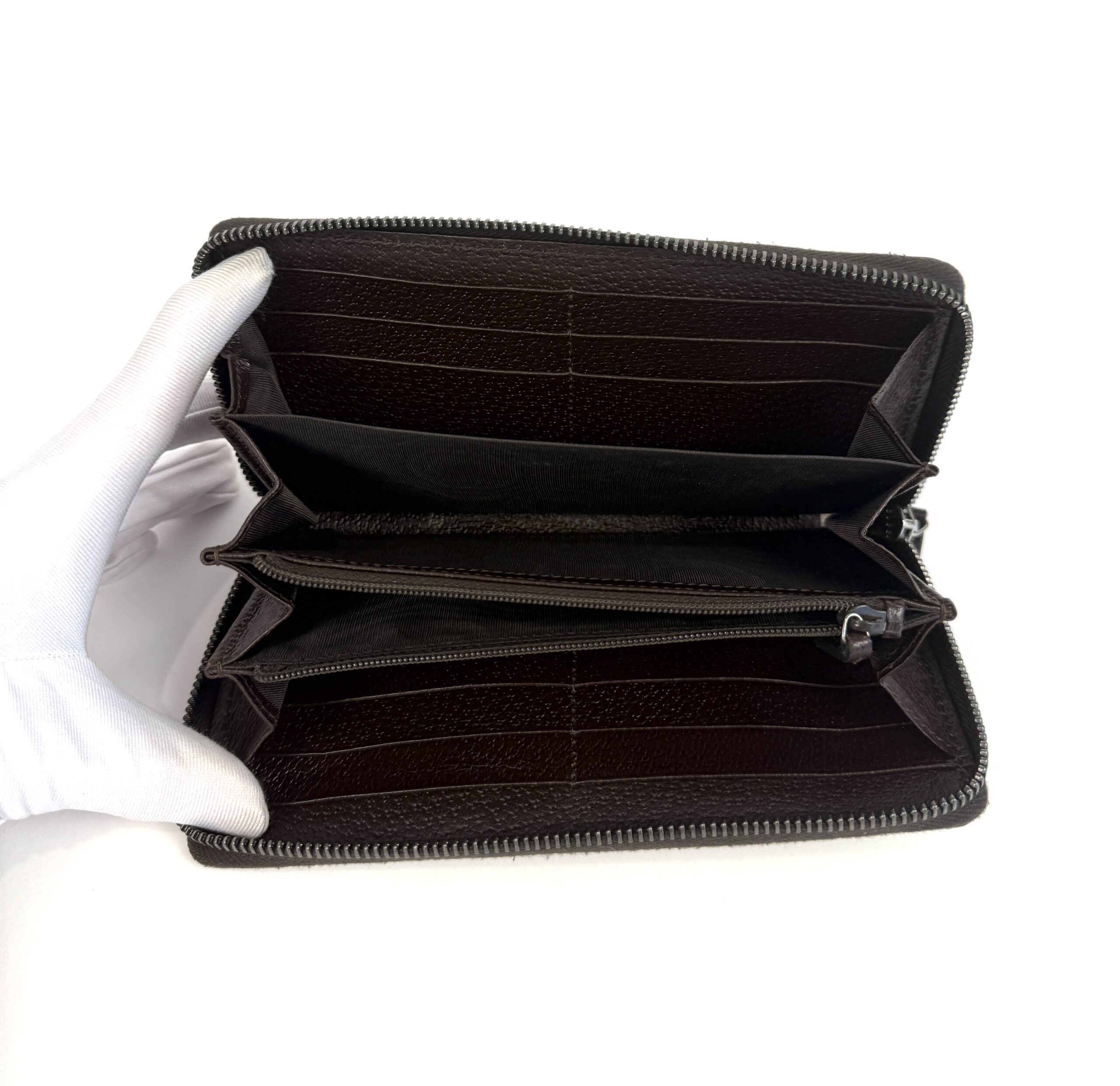 Gucci Monogram Metal Bar Zip Around Wallet Dark Brown - Image 4