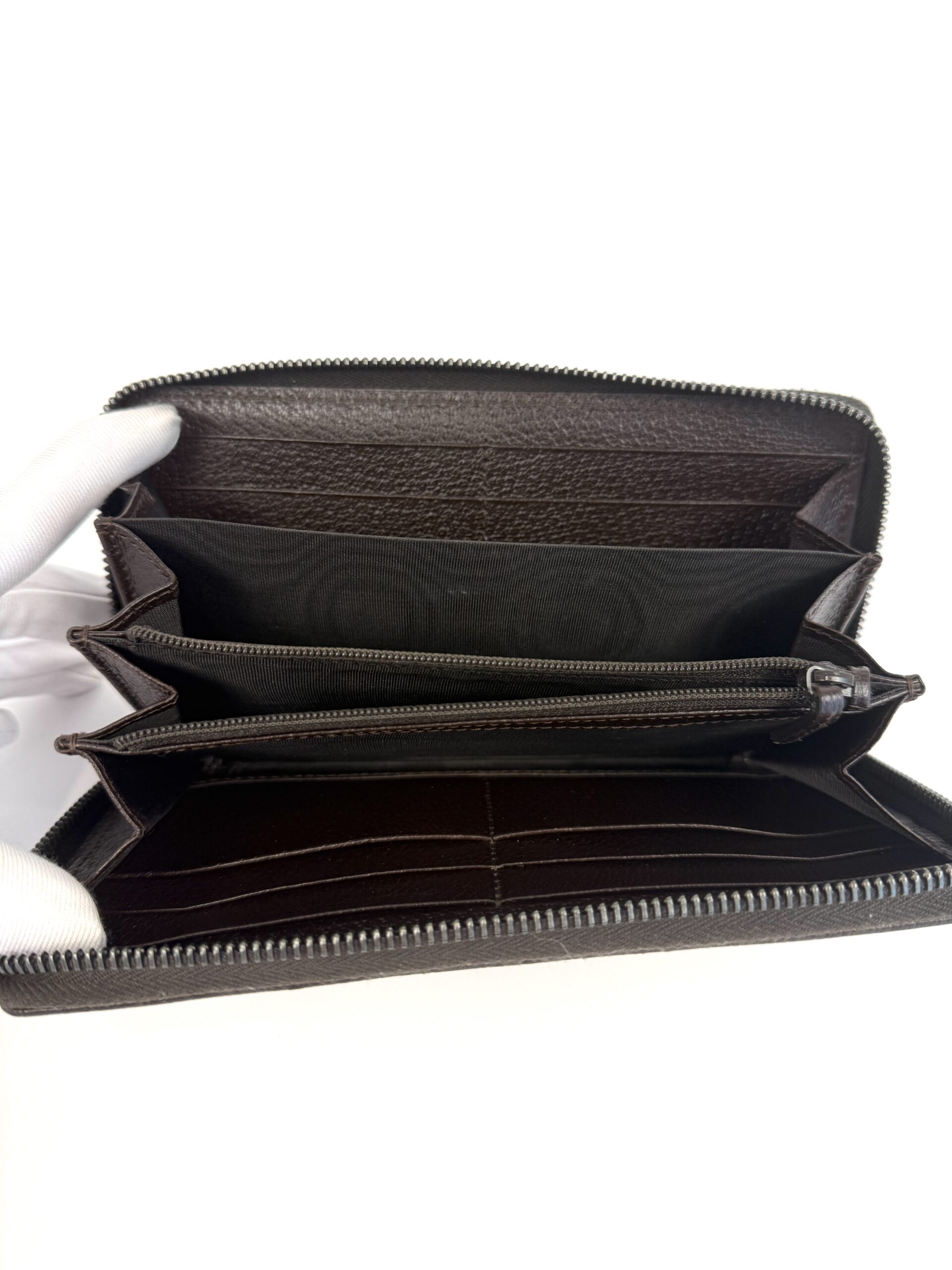 Gucci Monogram Metal Bar Zip Around Wallet Dark Brown - Image 14