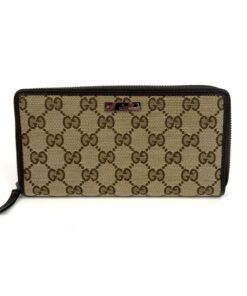 Gucci Monogram Metal Bar Zip Around Wallet Dark Brown