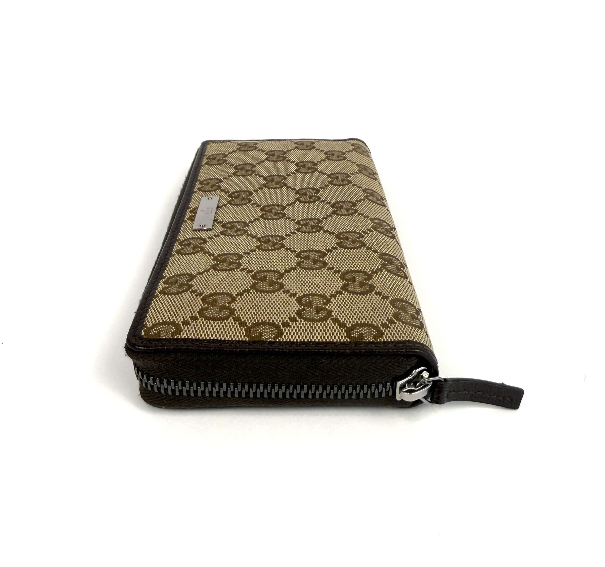 Gucci Monogram Metal Bar Zip Around Wallet Dark Brown - Image 9