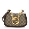 Gucci Supreme Monogram Textured Dollar Calfskin Mini Blondie Chain Shoulder Flap Bag Beige Ebony New Acero