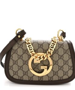 Gucci Supreme Monogram Textured Dollar Calfskin Mini Blondie Chain Shoulder Flap Bag Beige Ebony New Acero