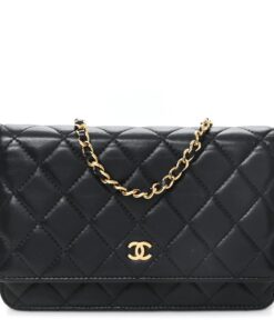 CHANEL Black Classic Wallet On Chain WOC Crossbody Lambskin Gold Hardware