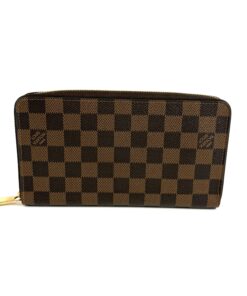 Louis Vuitton Damier Ebene XL Zippy Organizer Wallet, front view closed with the gold zip pull