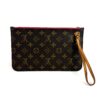 Louis Vuitton Monogram Neverfull Pochette Clutch Pivoine, front view with the leather wrist strap