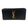 YSL Saint Laurent Grain De Poudre Matelasse Chevron Monogram Zip Around Wallet Black