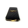 YSL Saint Laurent Grain De Poudre Matelasse Chevron Monogram Zip Around Wallet Black - Image 9