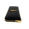 YSL Saint Laurent Grain De Poudre Matelasse Chevron Monogram Zip Around Wallet Black - Image 10