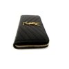 YSL Saint Laurent Grain De Poudre Matelasse Chevron Monogram Zip Around Wallet Black - Image 13