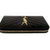 YSL Saint Laurent Grain De Poudre Matelasse Chevron Monogram Zip Around Wallet Black - Image 11