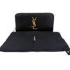 YSL Saint Laurent Grain De Poudre Matelasse Chevron Monogram Zip Around Wallet Black - Image 2
