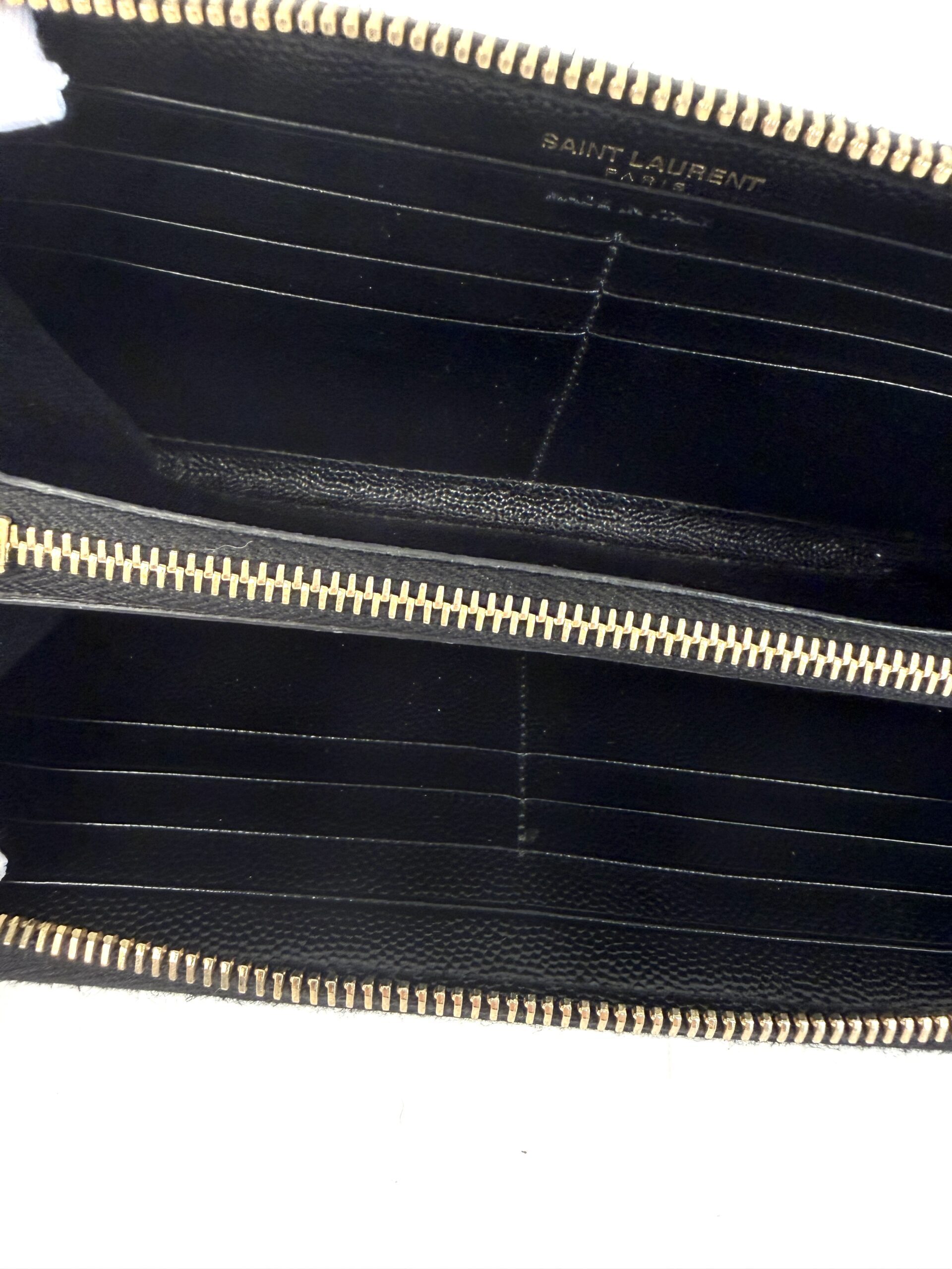YSL Saint Laurent Grain De Poudre Matelasse Chevron Monogram Zip Around Wallet Black - Image 16