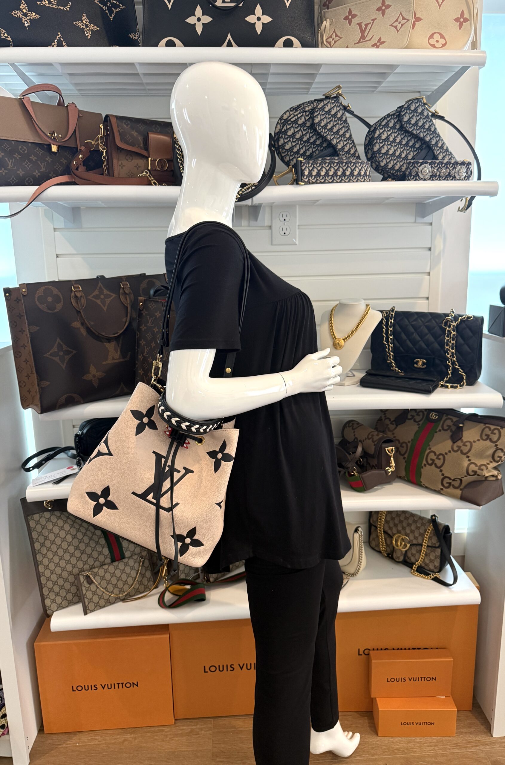 Styled on a mannequin, worn crossbody