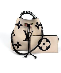 Louis Vuitton Empreinte Monogram Giant Crafty Neonoe MM Creme Black, front view with its matching pochette