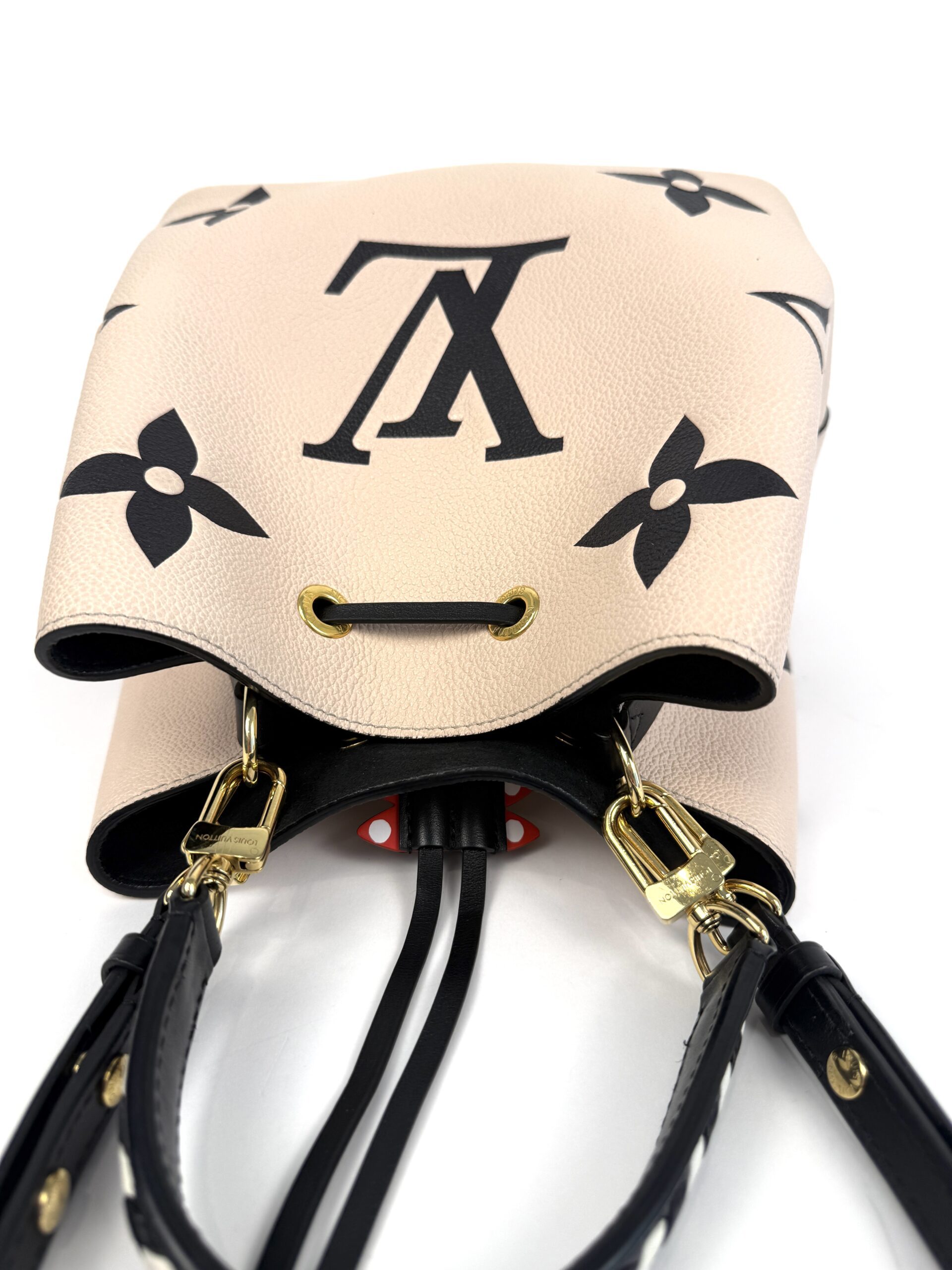 Bag turned over showing the drawstring and eyelets
