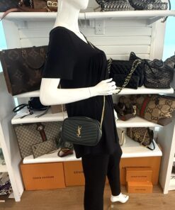 Alternative view of YSL Saint Laurent Grain De Poudre Matelasse Monogram Mini Lou Camera Bag Vert Fonce Green