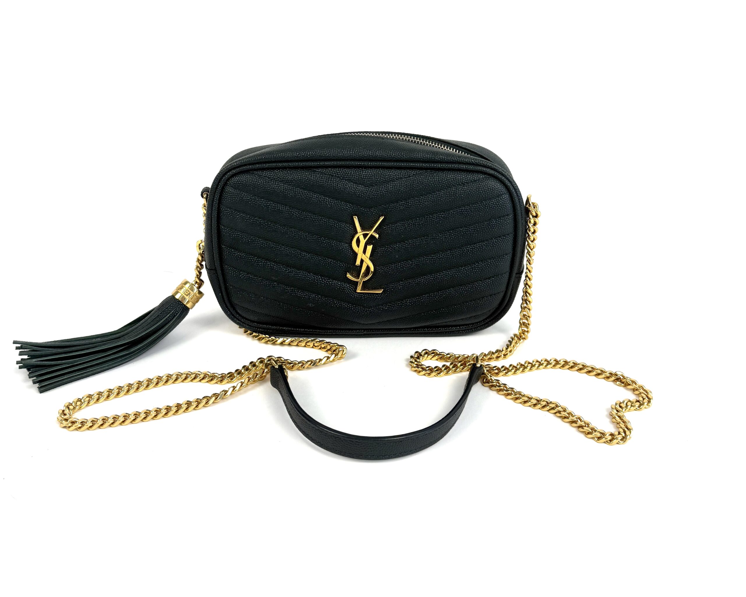 YSL Saint Laurent Grain De Poudre Matelasse Monogram Mini Lou Camera Bag Vert Fonce Green - Image 4