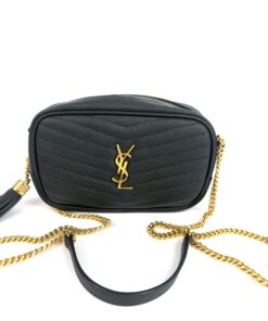 YSL Saint Laurent Grain De Poudre Matelasse Monogram Mini Lou Camera Bag Vert Fonce Green