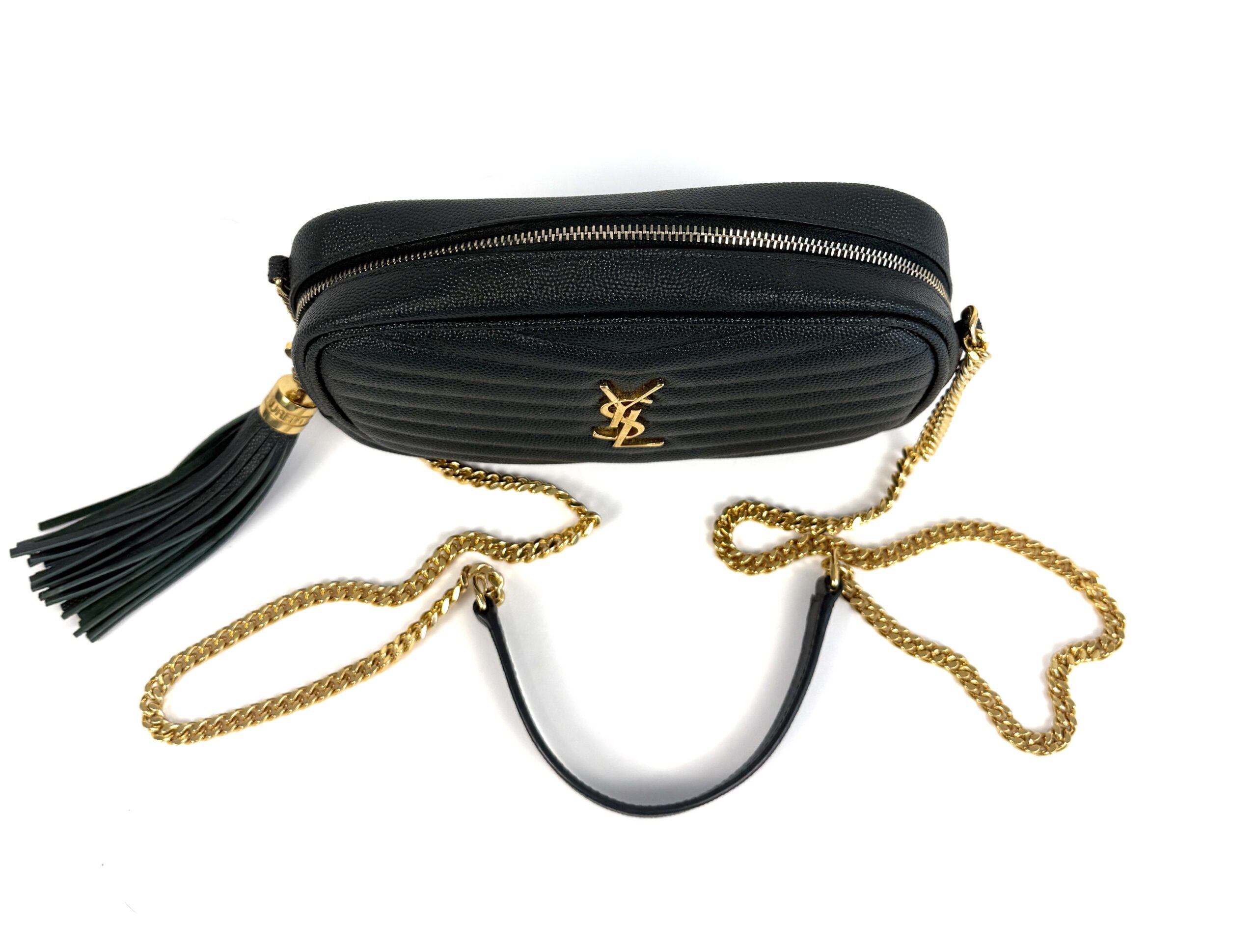 YSL Saint Laurent Grain De Poudre Matelasse Monogram Mini Lou Camera Bag Vert Fonce Green - Image 5