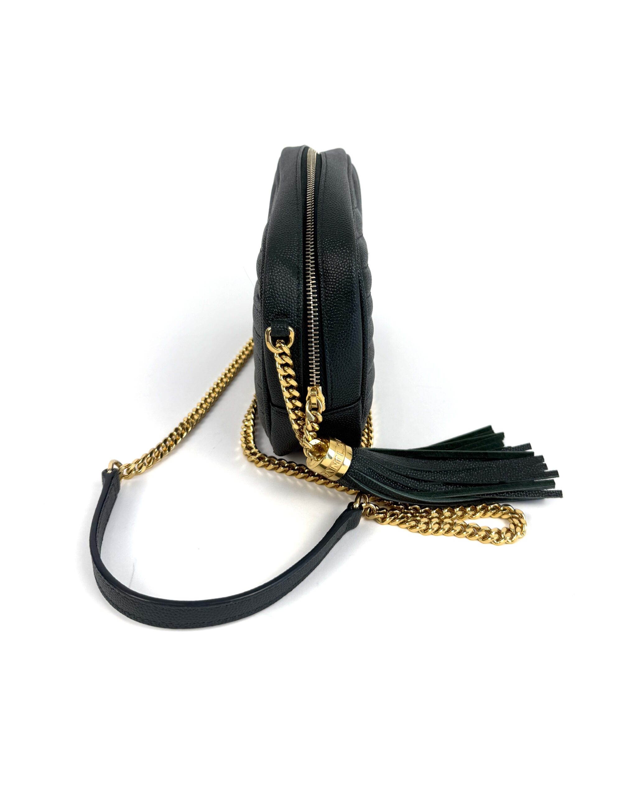 YSL Saint Laurent Grain De Poudre Matelasse Monogram Mini Lou Camera Bag Vert Fonce Green - Image 9