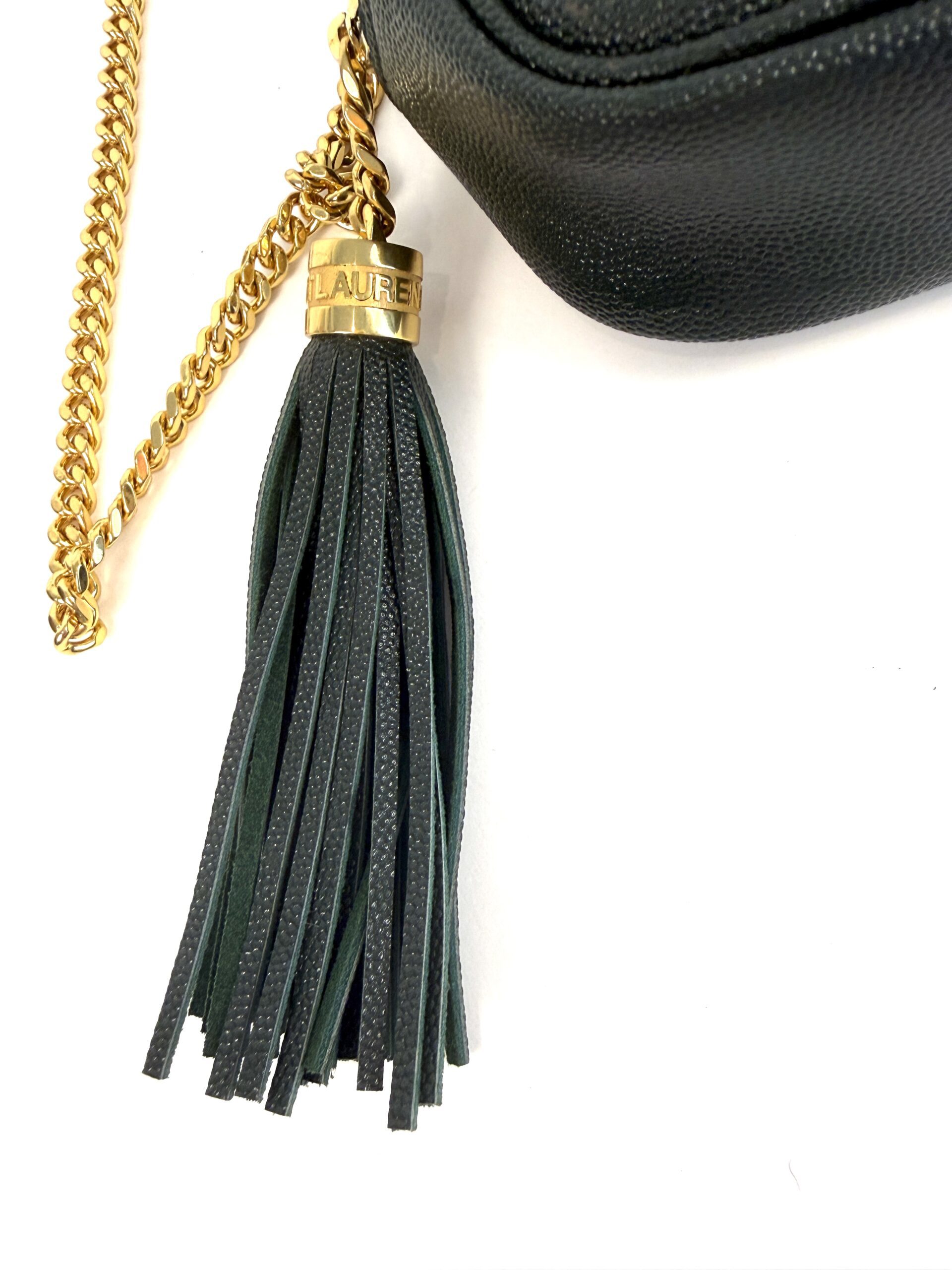 YSL Saint Laurent Grain De Poudre Matelasse Monogram Mini Lou Camera Bag Vert Fonce Green - Image 13