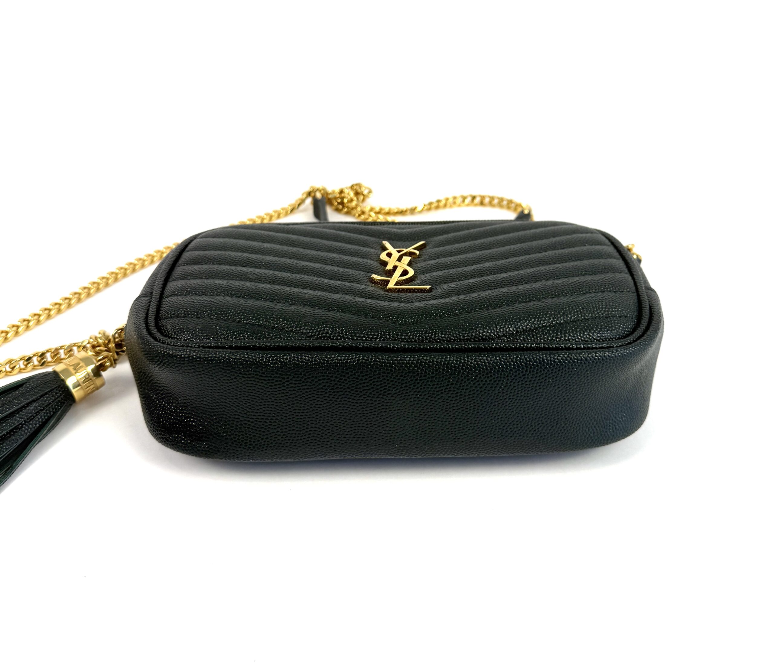 YSL Saint Laurent Grain De Poudre Matelasse Monogram Mini Lou Camera Bag Vert Fonce Green - Image 14