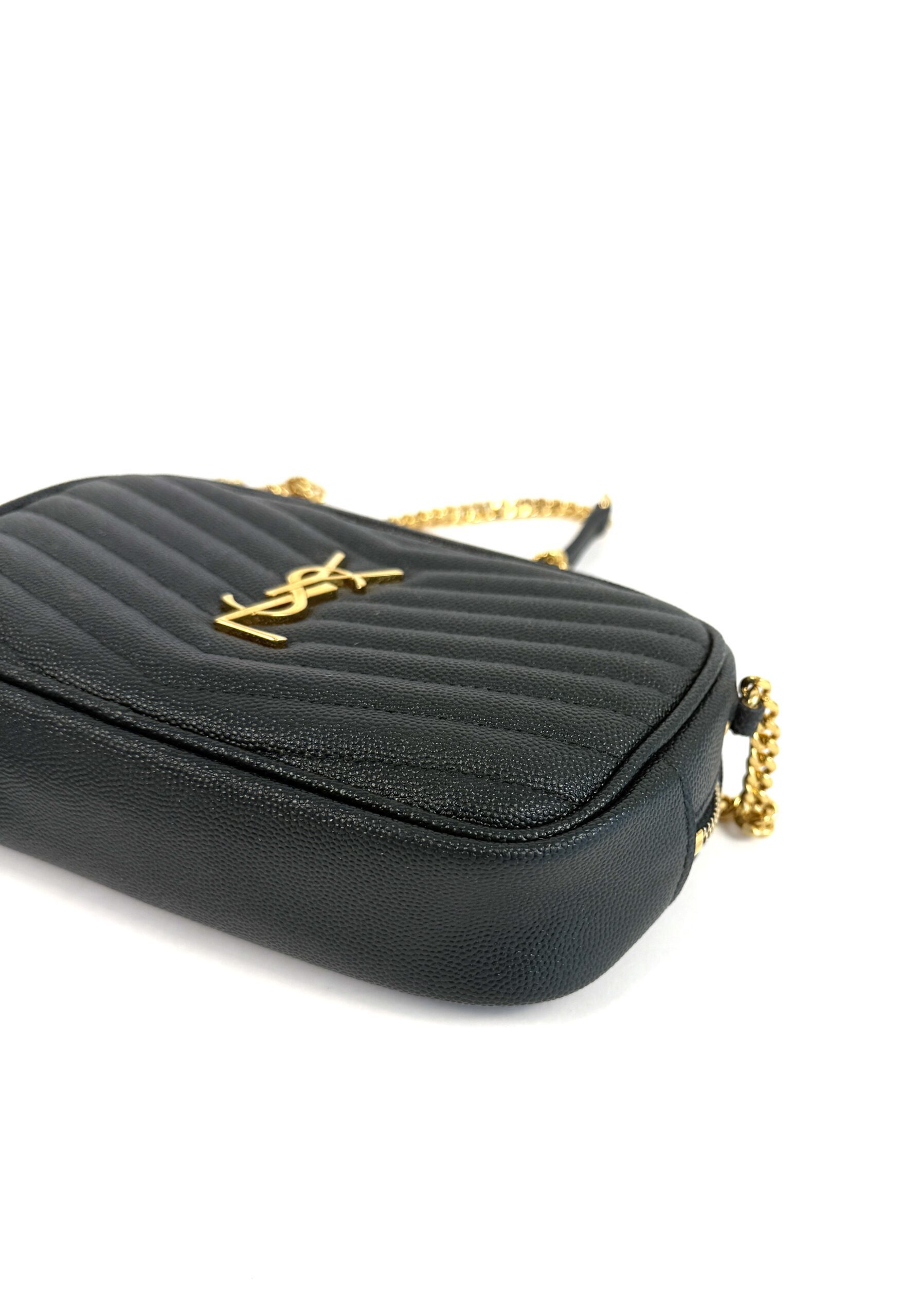 YSL Saint Laurent Grain De Poudre Matelasse Monogram Mini Lou Camera Bag Vert Fonce Green - Image 15