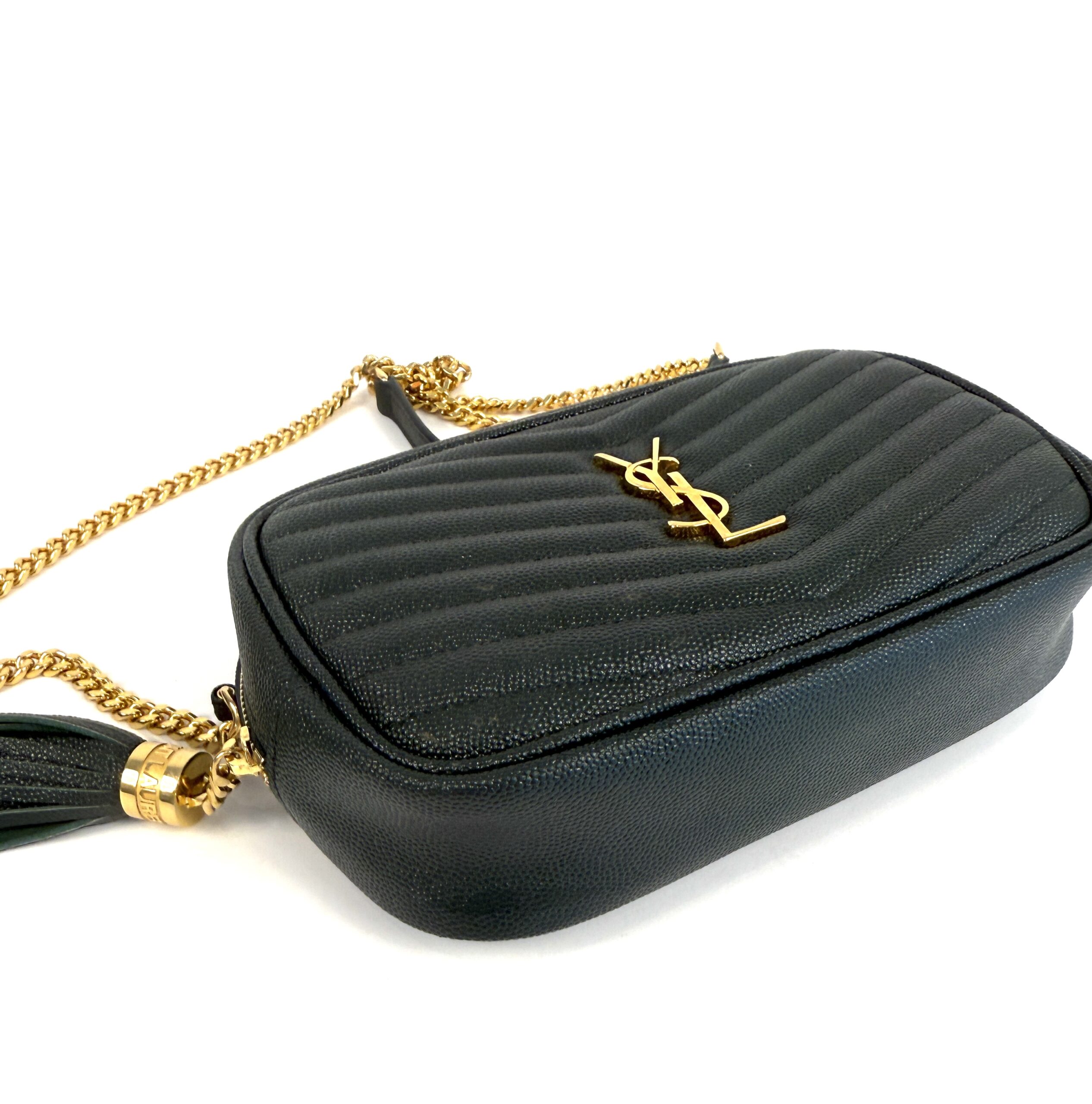YSL Saint Laurent Grain De Poudre Matelasse Monogram Mini Lou Camera Bag Vert Fonce Green - Image 16