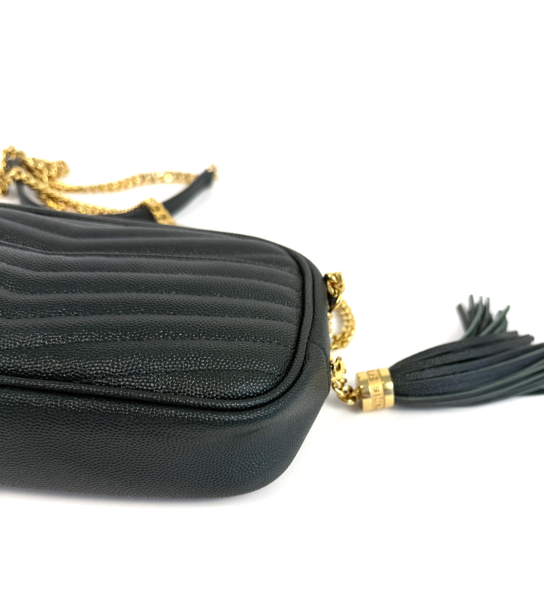 YSL Saint Laurent Grain De Poudre Matelasse Monogram Mini Lou Camera Bag Vert Fonce Green - Image 17