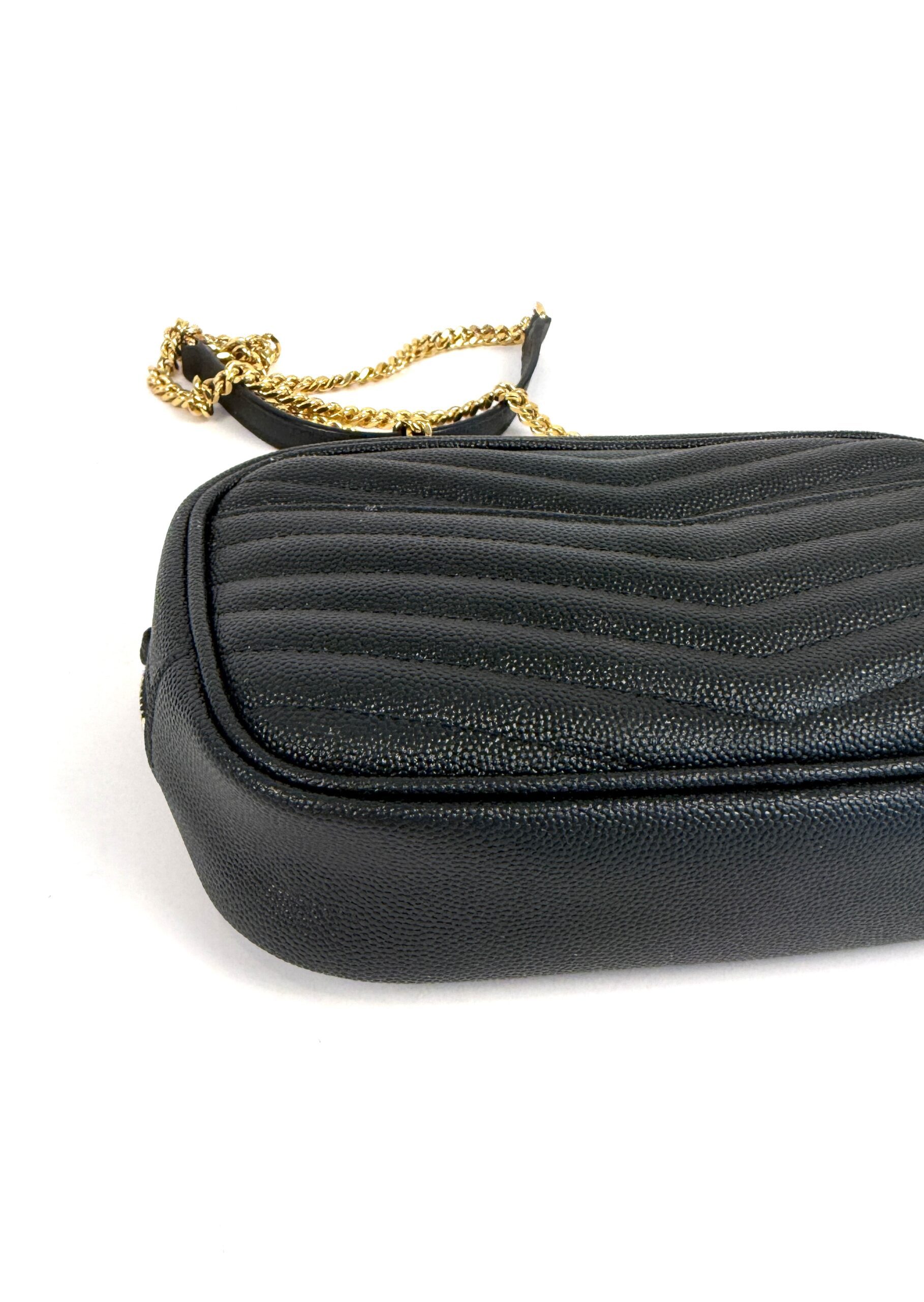 YSL Saint Laurent Grain De Poudre Matelasse Monogram Mini Lou Camera Bag Vert Fonce Green - Image 18