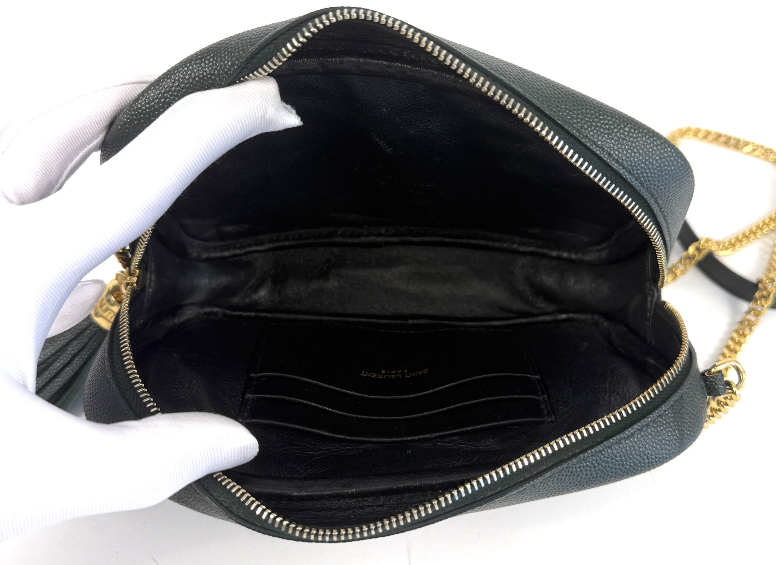 YSL Saint Laurent Grain De Poudre Matelasse Monogram Mini Lou Camera Bag Vert Fonce Green - Image 7