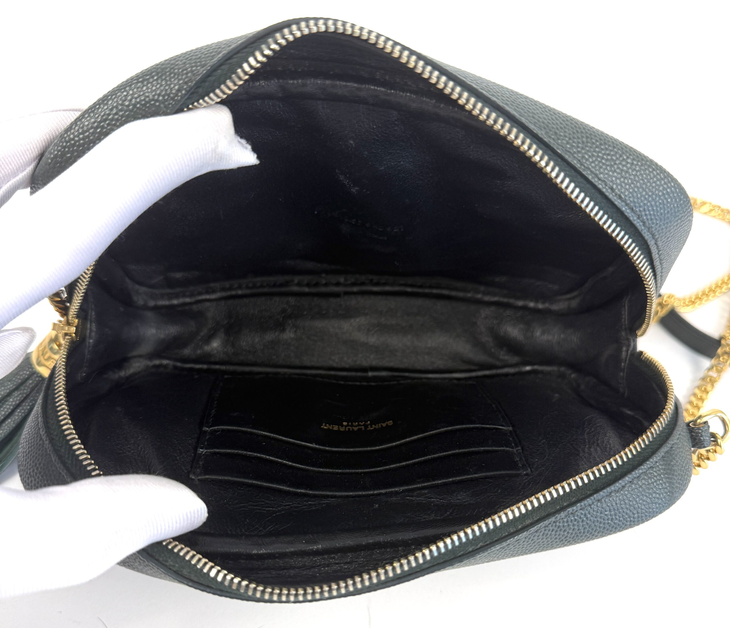 YSL Saint Laurent Grain De Poudre Matelasse Monogram Mini Lou Camera Bag Vert Fonce Green - Image 8