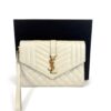 YSL Saint Laurent Envelope Flap Pouch In Mix Matelassé Grain De Poudre Embossed Cream Leather