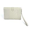 YSL Saint Laurent Envelope Flap Pouch In Mix Matelassé Grain De Poudre Embossed Cream Leather - Image 10